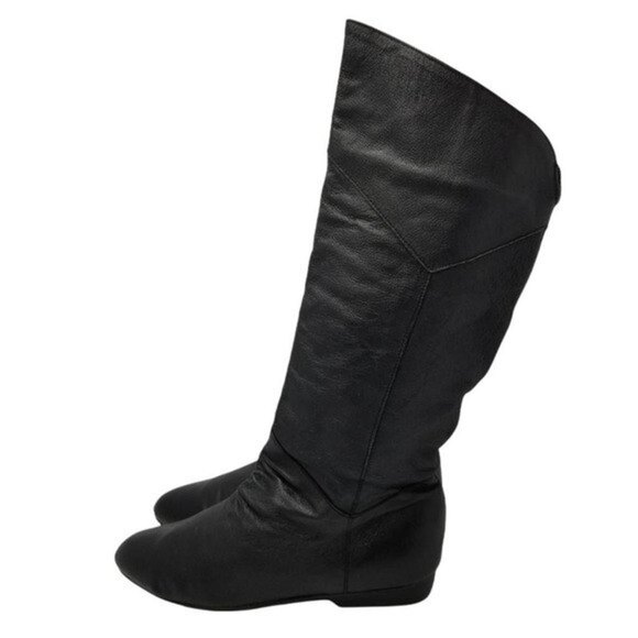 Crossroads Womens Boots Black Leather Block Heels Pull On Pointed Toe Flat 8 W - Picture 2 of 11